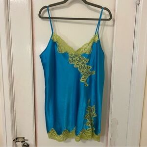 Vintage Y2K Slip Dress Top Valerie Stevens Lace Cami Satin 2000 lingerie baydoll